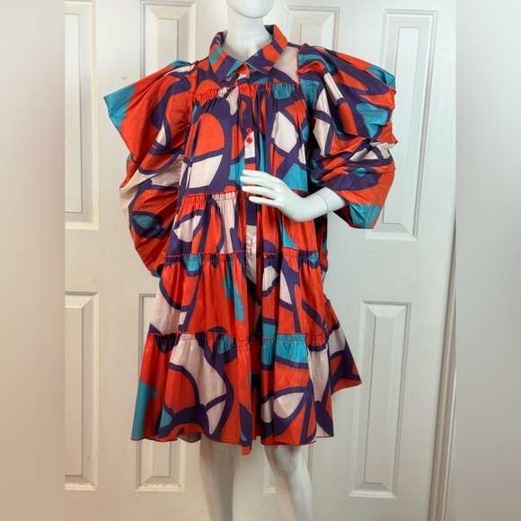 LOVE HICHLICHT Dresses & Skirts - LOVE HICHLICHT Vibrant Multicolor Puff Sleeve Dress Size 3XL. C22